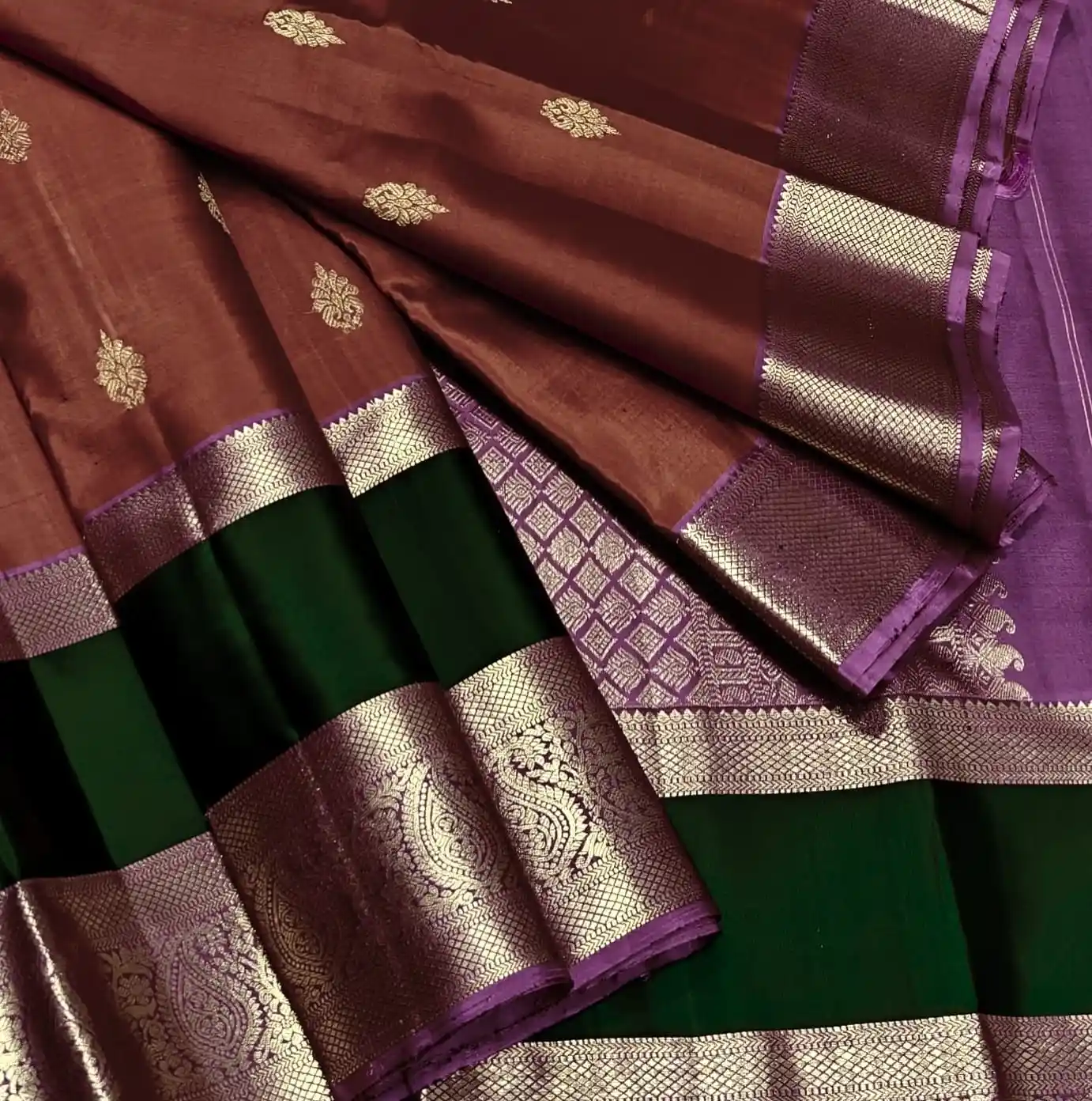 Silk Cotton Temple Border Deep Purple & Wine with Golden Zari